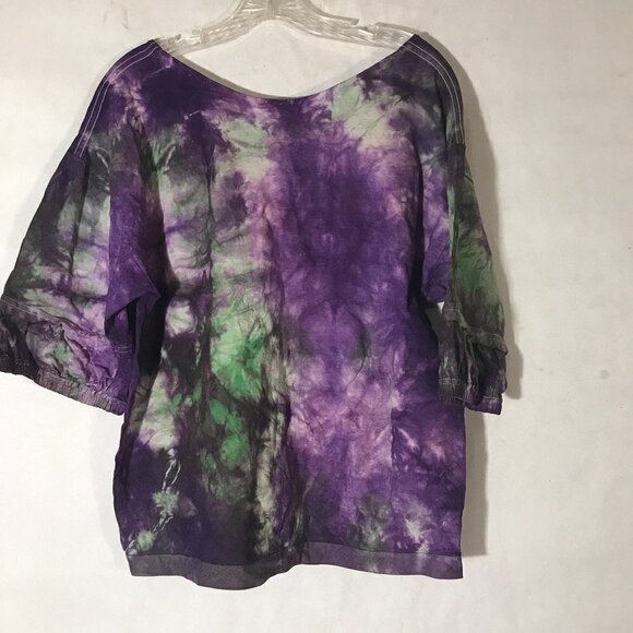Planet Hollywood Paris Puffy Sleeves Vintage Reworked Tie Dye Shirt Purple Large - Picture 6 of 8